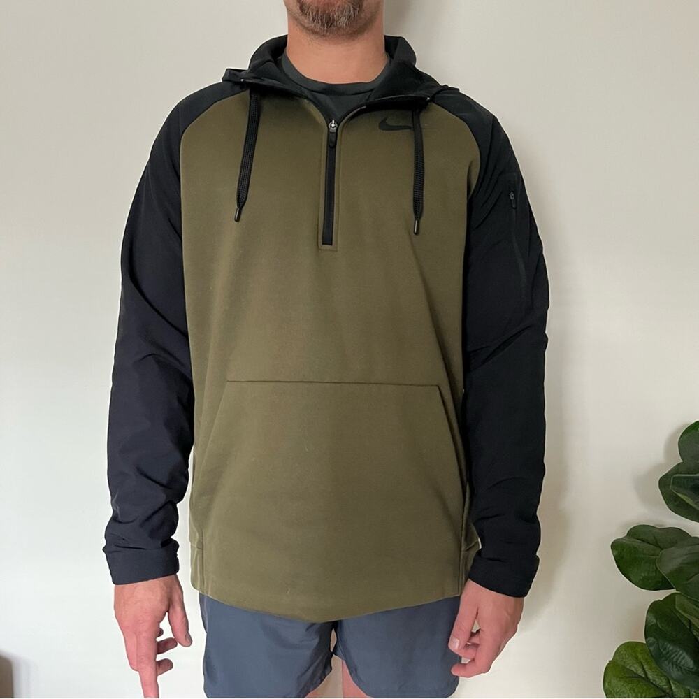 Nike Dri-Fit Hoodie Olive Green Black Colorblock Sport Athleisure Sz Large